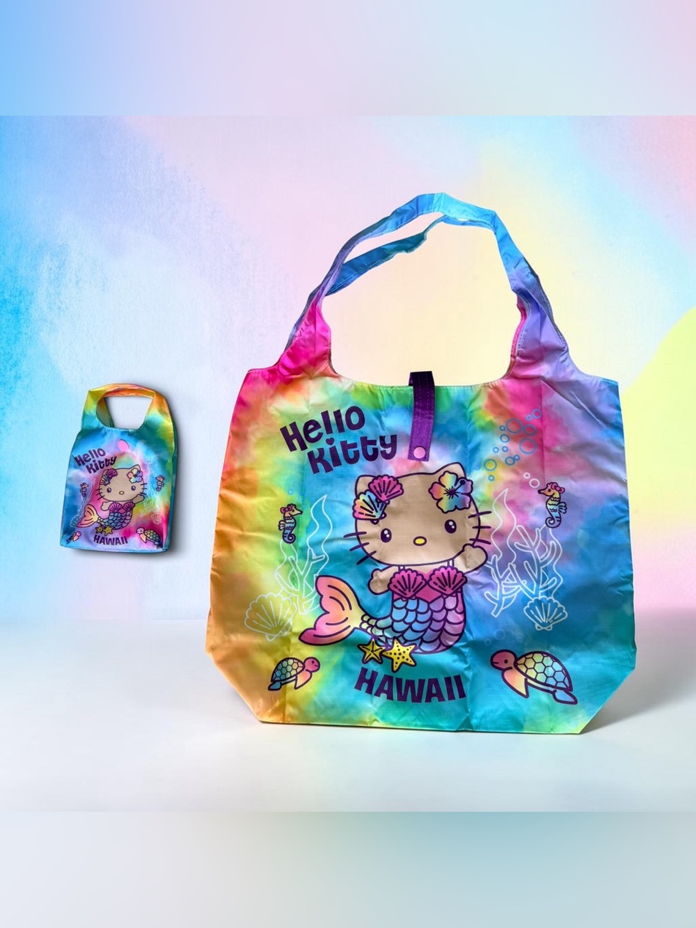 Hello Kitty ABC Store Hawaii Exclusive Mermaid Reusable Bag Tote Tie Dye NWOT